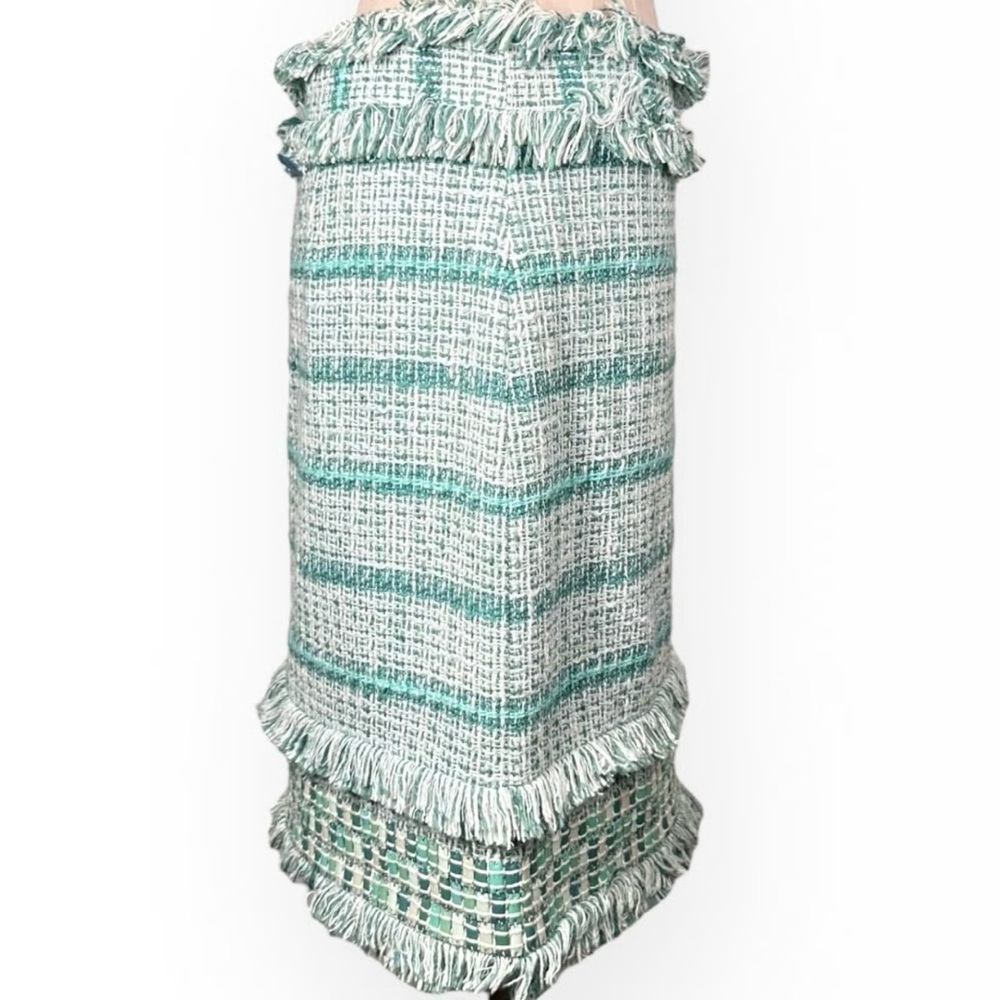 Chic 375 TORY BURCH Nora Tweed Pencil Skirt. - Green and White - Picture 7 of 12